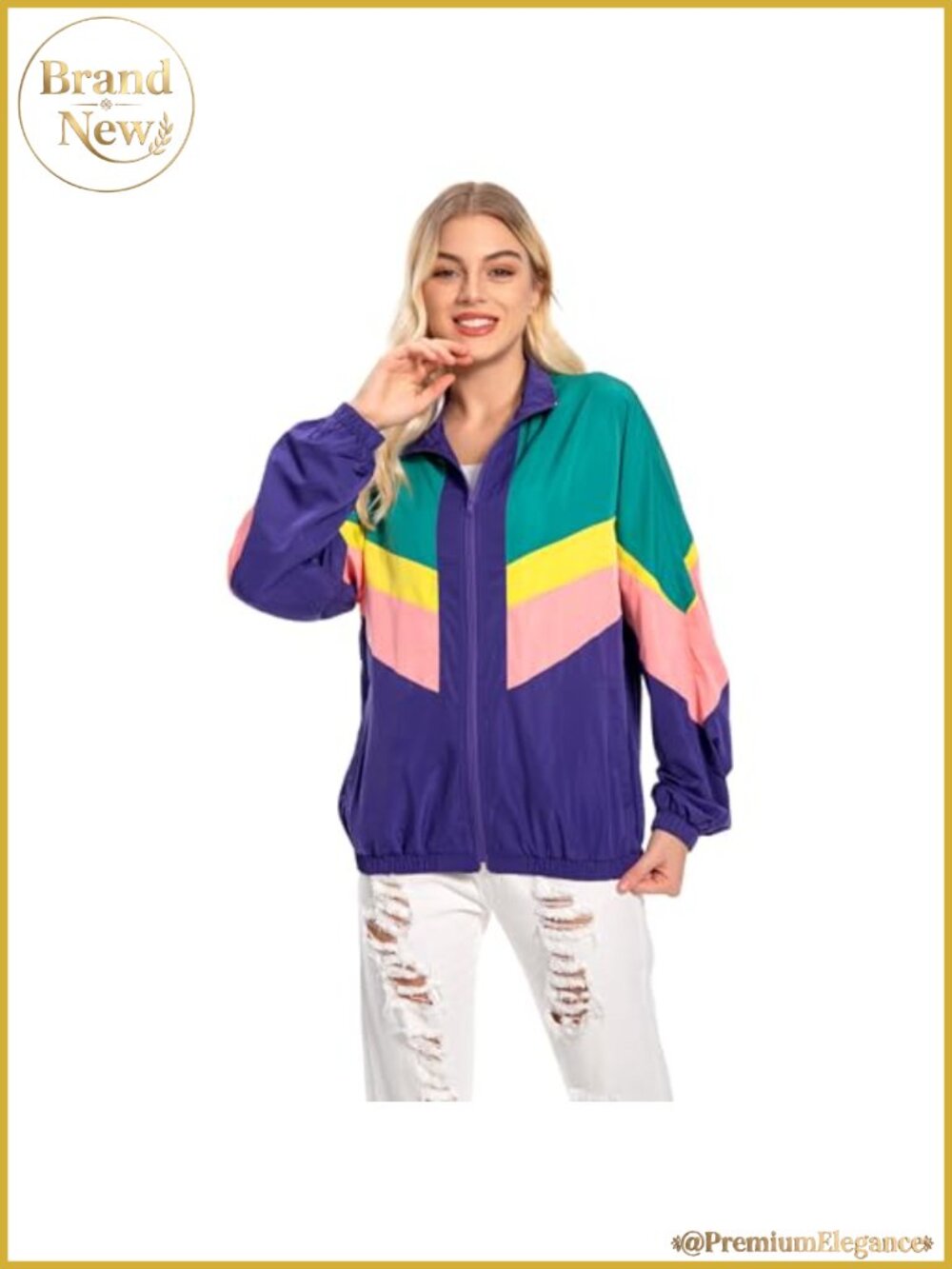 80s 90s Color Block Windbreaker Jacket, Lightweight Track Jacket, Full Zip with